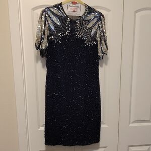 Laurence Kazar Blue and Silver Sequin Dress